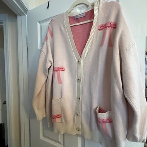 Miss Sparkling Charming Pink Bow Cardigan Sweater